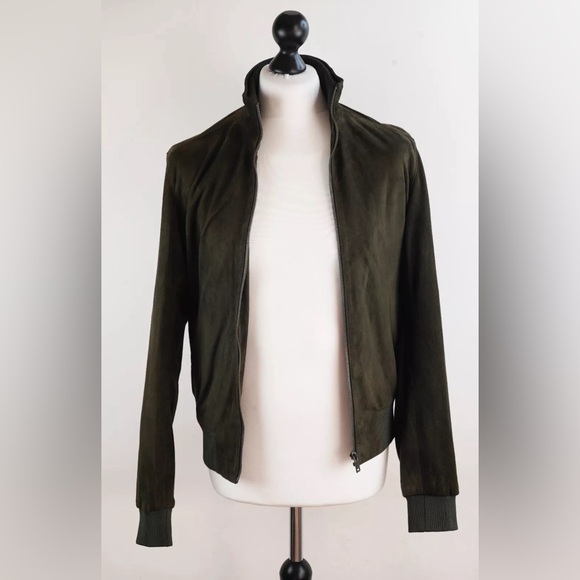 Reiss Green Suede Goat Leather Jacket - Picture 1 of 7